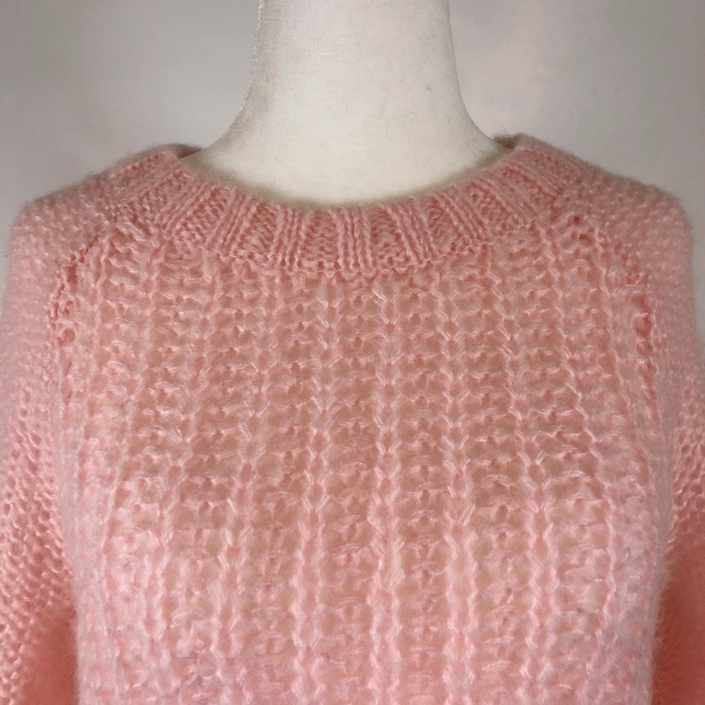Ice Pink Fuzzy Patterned Knit Crew Neck